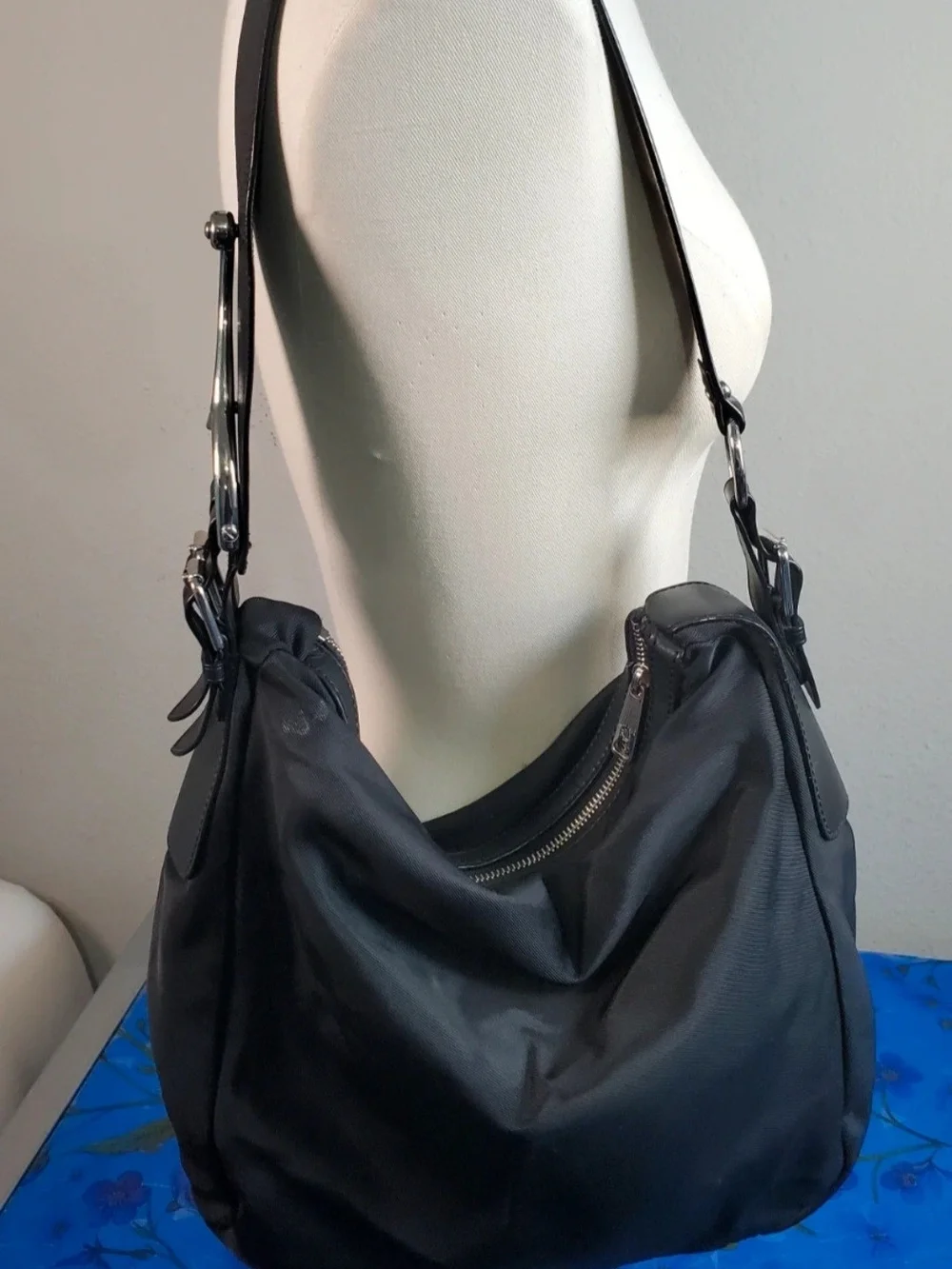 Ralph Lauren Nylon Leather Hobo Bag with Equestrian Deatils